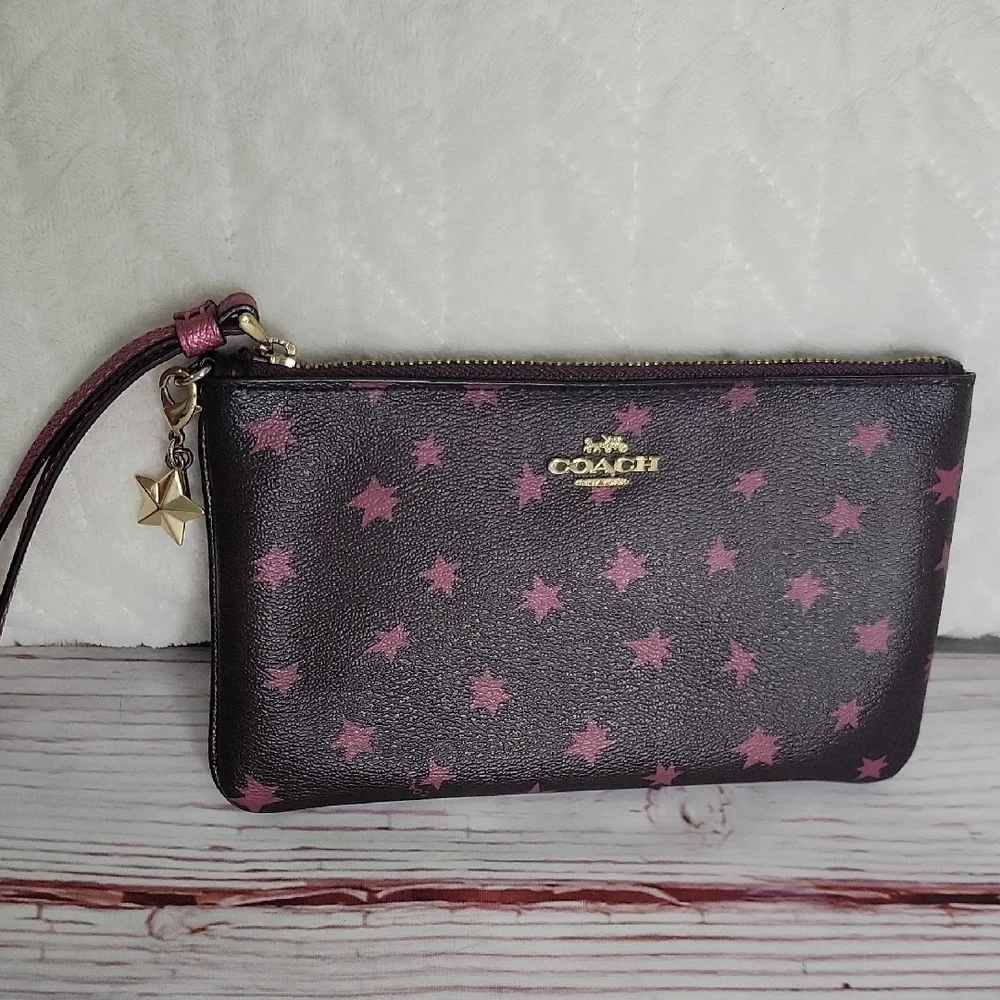 Coach Pink Star Pattern Wristlet - Picture 1 of 9